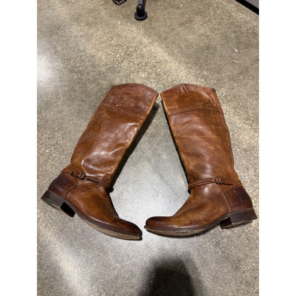 Frye Melissa Button Tall Cognac Leather Riding Boots Brown Womens 7.5